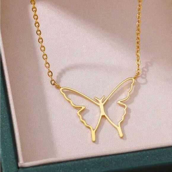 Gold Plated Stainless Steel Butterfly Charm Necklace - Picture 1 of 2